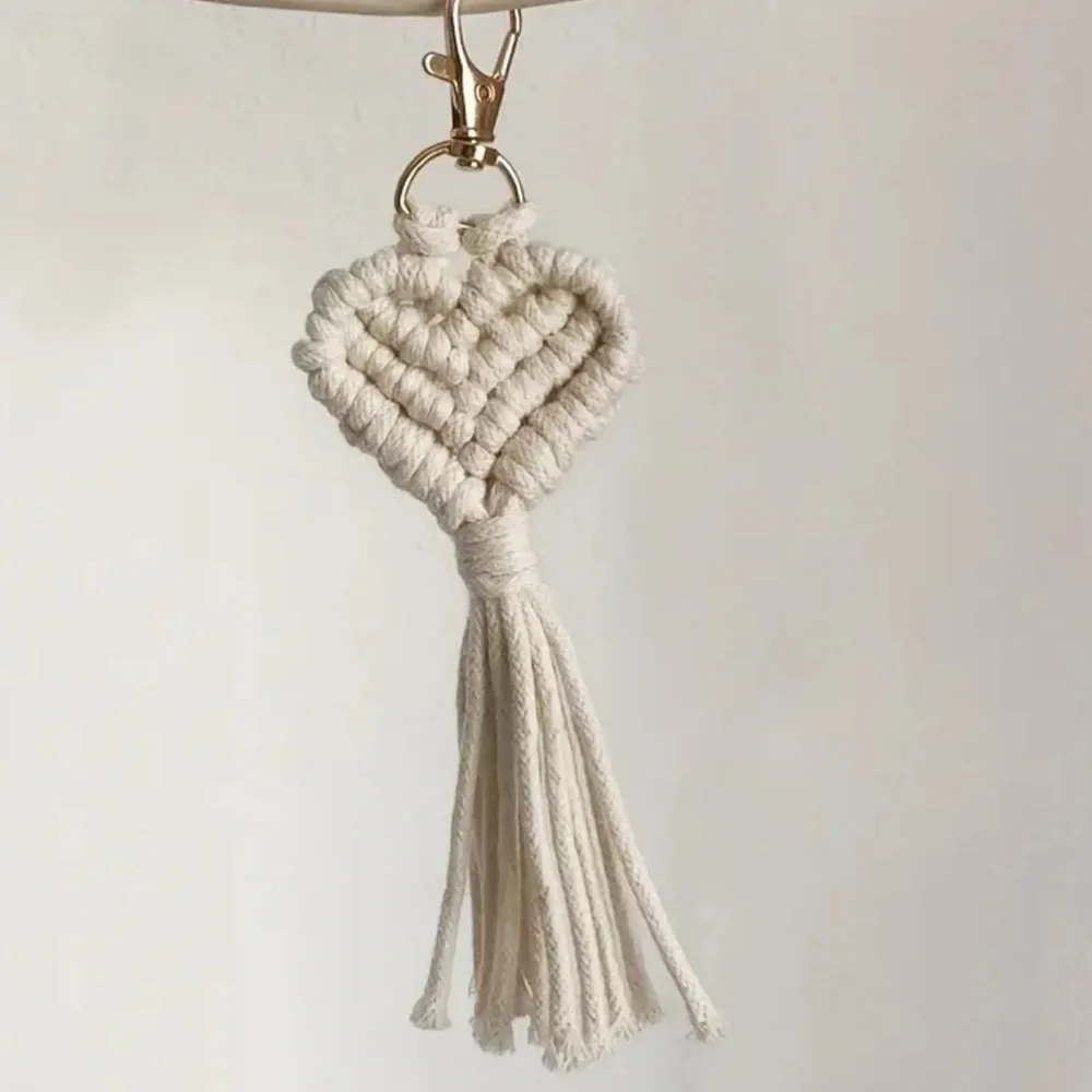ANTHROPOLOGIE Macrame Heart Bag Charm Keychain Bohemian Purse Jewelry NEW NWT